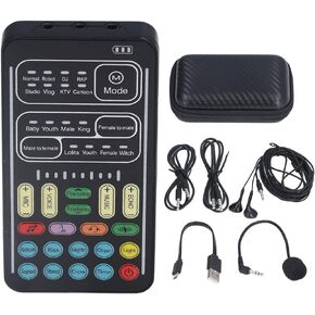 Recording Mini Sound Card, Multifunction Portable Sound Mini Sound Card,8 Different Sounds,Audio Sound Mixer Changer for Mobile Phone, Computer, Tablet(English Version)