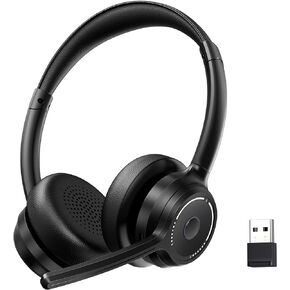 Bluetooth Headset, Wireless Headset with Noise Cancelling Microphone for Work, On Ear Headphones with USB Dongle and Mute Mic for Computer, Office Headset for Work, Call Center