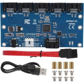 SATA3.0 1 to 5 Hard Disks Adapter Converter, SATA 3.0 Motherboard 6Gbps Interface Multiplier Expansion Card Support PM JMICRON JMB575