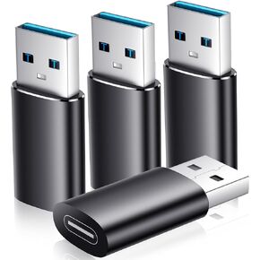 USB C to USB Adapter Pack of 4 USB C Male to USB 3.0 Female Adapter Compatible with MacBook Pro 2020, iPad Pro 2020, Samsung Notebook 9, Dell XPS and More Type C Devices - Black