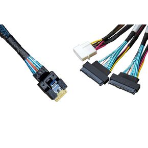 SlimSAS 8X to 2*U.2 NVMe Adapter,SFF-8654 74pin to 2*SFF-8639 68pin Cable with Power, 75CM(Broadcom MPN 05-60005-00)