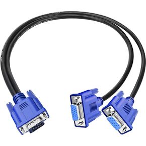 PASOW VGA Splitter Cable Dual Monitor Y Adapter Video Cord 1 Male to 2 Male Screen Duplication Support 1080P Full HD for projectors, HDTVs, Monitors 3 feet