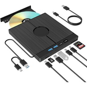 Yaeonku 7 in 1 External Bluray Drive, USB 3.0 Type-C 3D Blu-ray DVD Burner Slim Optical External Bluray DVD Burner with SD/TF Card Slot 2 USB 3.0 Ports 2 Type-C Ports for Laptop PC Windows Linux MacOS