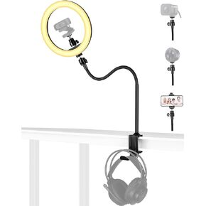 Webcam Ring Light with Clamp Stand, 24-inch Webcam Arm Mount Holder with 10-inch Selfie Light and Headphone Hook Compatible with Logitech C920 C922 C930 StreamCam C615 C925e Brio 4K Webcams
