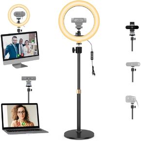 Magnetic Webcam Light with Stand,10 Inch Ring Light with Adjustable Desktop Mount Holder Compatible with Logitech C920 StreamCam C922 C930e C925e C615 Brio 501 301 101 4K C270 C310 webcams