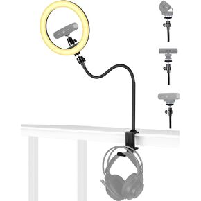 Brio Webcam Ring Light Stand, 24-inch Arm Clamp Mount Magnetic Holder with 10-inch Selfie Light and Headphone Hook Compatible with Logitech Brio 100 101,301 300,500,Brio 4K,C270,C310 webcams