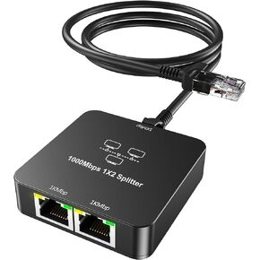 Sheiaier Ethernet Splitter 1 to 2 Out with Cat 6 Ethernet Cable, 1000Mbps High Speed, RJ45 Splitter, Gigabit Internet Splitter Connector for Cat 5/5e/6/7/8 Cable