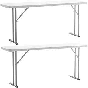 BTEXPERT 6-Foot - 72" Long White Granite Plastic Folding Seminar Training Table Portable 18" Wide Narrow, 29" High, Events Indoor Outdoor Lightweight Set of 2