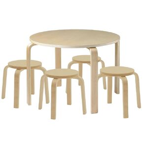 ECR4Kids Bentwood Round Table and Stool Set, Kids Furniture, Assorted, 5-Piece