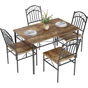 GAOMON 5-Piece Retro Industrial Dining Table Set with 1 Table & 4 Chairs, Space-Saving Wood Dining Table Set for 4, Kitchen Table Chairs Set of 4, Breakfast Nook,Small Space - Rustic Brown