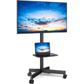 Rfiver Mobile TV Cart for 23-60 Inch LCD LED Flat Panel Curved Screen TVs up to 88 lbs, Height Adjustable Shelf Rolling Floor Stand with Wheels as a Movable Portable Stand, Max VESA 400x400mm