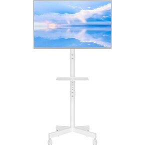 BONTEC Mobile TV Stand, Rolling TV Stand for 23-60 Inch Screens, Adjustable Floor TV Stand with Locking Wheels and Media Shelf, Compatible with VESA 75x75mm to 400x400mm, Holds up to 88 lbs, Black