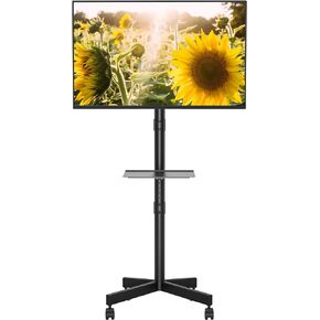 BONTEC Mobile TV Stand, Rolling TV Stand for 23-60 Inch Screens, Adjustable Floor TV Stand with Locking Wheels and Media Shelf, Compatible with VESA 75x75mm to 400x400mm, Holds up to 88 lbs, Black