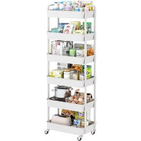 Sywhitta 3-Tier Plastic Rolling Utility Cart with Handle, Multi-Functional Storage Trolley for Office, Living Room, Kitchen, Movable Storage Organizer with Wheels, White
