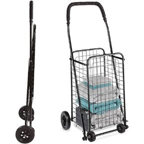 DMI Utility Cart with Wheels to be used for Shopping, Grocery, Laundry and Stair Climber Cart, Weighs 7.5 Pounds but holds up to 90 Pounds, Compact and Foldable, Black