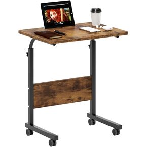 Rolling Laptop Stands Desk Cart Height Adjustable, soges 31.5 inches Mobile Sofa Side Table with Tablet Slot, Portable Standing Laptop Table, Small C Table for Couch Bed Sofa, Rustic Brown