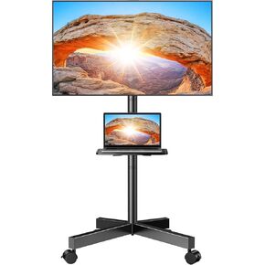 Perlegear Rolling TV Stand for 23-60 Inch LED Flat Screen/Curved TVs up to 88lbs,Mobile TV Stand Wheels with Height Adjustable Portable Rolling TV Cart Max VESA 400x400mm PGTVMC06