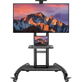 PERLESMITH Rolling/Mobile TV Cart with Wheels for 32-82 Inch LCD LED 4K Flat Screen TVs - TV Floor Stand with Shelf Holds Up to 100 lbs, Height Adjustable Trolley Max VESA 600x400mm- PSTVMC05