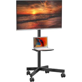 Mobile TV Carts on Wheels for 21-60 Inch Flat/Curved Panel Screens TVs - Height Adjustable Floor Trolley Stand with Shelf Holds up to 77lbs - Max VESA 400x400mm
