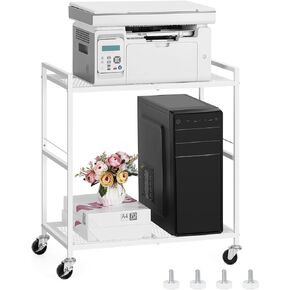 Computer Tower Stand, PC Tower Stand Metal Rolling Cart Holds up to 40lbs, 2 Tier Mobile Printer Stand with Storage Under Desk for Home & Office, Black