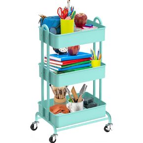 Ceayell 3-Tier Metal Rolling Storage Cart Heavy Duty Utility Cart Organizer with Lockable Wheels Black