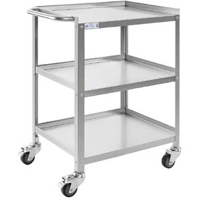 Hally Stainless Steel Utility Cart 3 Tier NSF Commercial Heavy Duty Metal Mobile Food Rolling Cart with Handle and Wheels for Kitchen, Restaurant, Hospital, Laboratory and Home, 27" L x 16" W x 31" H