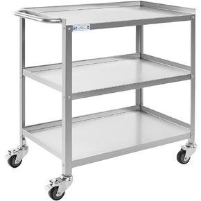 Hally Stainless Steel Utility Cart 3 Tier NSF Commercial Heavy Duty Metal Mobile Food Rolling Cart with Handle and Wheels for Kitchen, Restaurant, Hospital, Laboratory and Home, 27" L x 16" W x 31" H