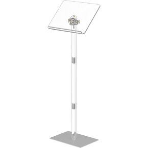 HMYHUM Acrylic Podium Stand, Angle Adjustable, Modern Lecterns & Pulpits for Classroom, Concert, Church, Speech, Easy Assembly, Metal Base, 23.6" L x 15.7" W x 42.3" H, Clear