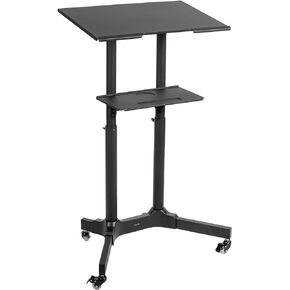 VIVO Mobile Lectern Multi-Purpose Podium, 24 x 16 inch Tray, Steel Height Adjustable Rolling Workstation with Storage, Black, CART-V03E