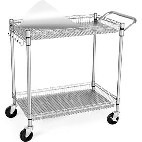 WDT 990Lbs Capacity Heavy Duty Rolling Utility Cart, NSF Rolling Carts with Wheels,Commercial Grade Metal Cart with Handle Bar & Shelf Liner,Trolley Serving Cart for Restaurant,Kitchen,Black