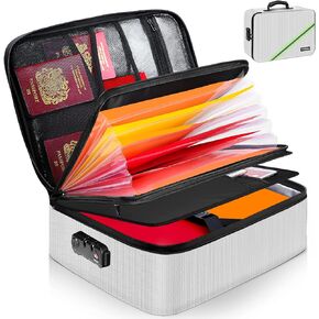 Noiposi Document Organizer with 5200℉ Heat Insulated,Waterproof and Fireproof Document Box with Lock, Home Travel Strong Fireproof Safe Storage Box for Letter Size Important Documents and File
