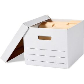 Amazon Basics Medium Duty Storage/Filing Boxes With Lid and Handles, Legal/Letter Size, 12-Pack, White, 16.2" L x 12.5" W x 10.5" H