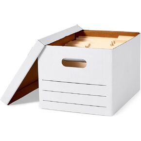 Amazon Basics Medium Duty Storage/Filing Boxes With Lid and Handles, Legal/Letter Size, 12-Pack, White, 16.2" L x 12.5" W x 10.5" H