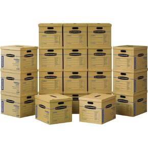 Bankers Box 20 Pack Medium Classic Moving Boxes, Tape-Free with Reinforced Handles