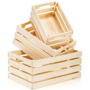 Youeon Set of 3 Rustic Wooden Nesting Crates with Handles, Decorative Wood Crates, Crate Box Wooden Storage Box for Kitchen, Office, Bedroom, Closet, Rustic Country Decor