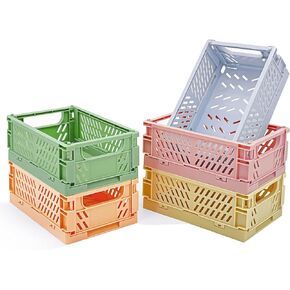 MONKISS 5-Pack Small Foldable Storage Bins for Desk Organization, Stackable Mini Plastic Storage Crates for Home Office Organizer, Folding Small Storage Basket Containers (L9.8 x W6.5 x H3.8)