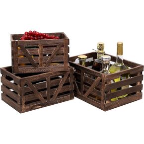 Storage Crate Decorative Wood Crates Wooden Storage Container,Wooden Boxes for Home Nested Crates with Handles,Farmhouse Wood Crates for Storage,Display,Decor Boxes-Brown Set of 3