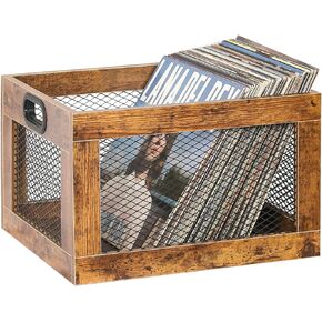 Vinyl Record Storage Crate， Classic Cube Record Organizer Storage 80+ Records, Multifunctional wood Record Holder with Handle, Great for Record Album Magazine Storage,white……