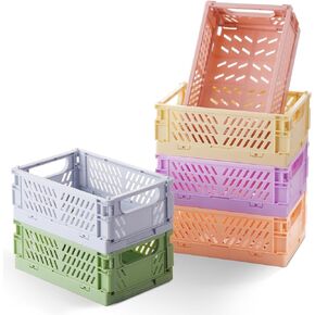 6-Pack Small Pastel Plastic Storage Baskets, Collapsible Crates for Organizing, Space-Saving Mini Bins for Classroom, Kitchen, Office, Bedroom (5.8" x 3.8" x 2.2")
