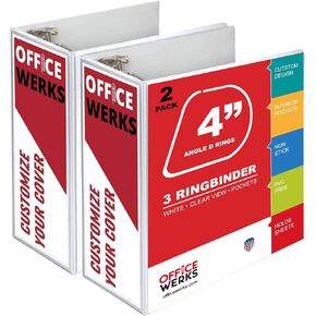 Performore 3 Ring Binder, Professional Angle D Ring Binder 4 Inch, Presentation Folder for Standard Pages 8.5 x 11 with Pockets, Crystal Clear View White Binder (2 Pack)
