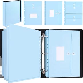 Uquelic Large 3 Ring Binder Folio, File Folder Organizer with 8 Expandable A4 Size and 4 A5 Size Plastic Envelopes for Important Paper Files, Documents, Photos, Letters, Cards, Labels Included (Black)