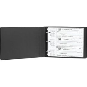 3 Rings Check Binder for End-Stub Deskbook Checks, 3 on a Page, Fit 3 & 9 Holes Check Faux Leather (11 1/4" x 9") (Black)