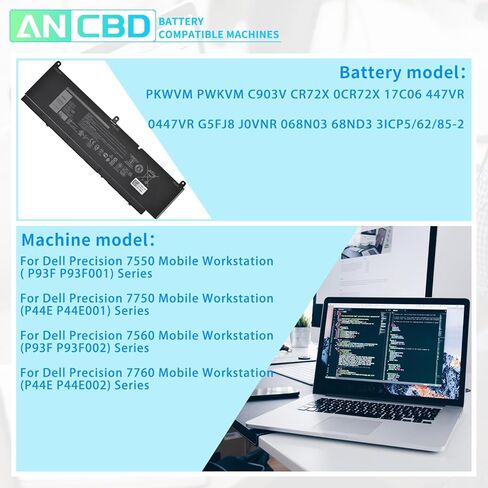 PKWVM بطارية كمبيوتر محمول لديل الدقة 7550 7560 7750 7760 سلسلة P93F P93F001 P93F002 P44E P44E001 P44E002 PWKVM C903V CR72X 0CR72X 447VR 0447VR G5FJ8 J0VNR 068N03 68ND3 3IC P5/62/85-2 11.4 فولت/95 وات في الساعة in Saudi Arabia