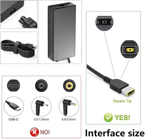 شاحن الكمبيوتر المحمول 170 واط محول تيار متردد لجهاز Lenovo Thinkpad P1 P15 P17 W540 W541 E440 E450 E555 T460p T540p، لـ Legion 5 5P S7 Y530 Y540 Y545 Y720 Y730 Y7000 سلك إمداد طاقة الكمبيوتر in Kuwait