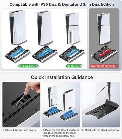 PS5 Stand for PS5 Slim Disc/PS5 Disc & Digital, 3-Level Cooling Station and RGB LED with Controller Charger for PS5 & Edge Controller, PS5 Accessories with 3 USB HUBs (Not Fit PS5 Slim Digital) in Saudi Arabia