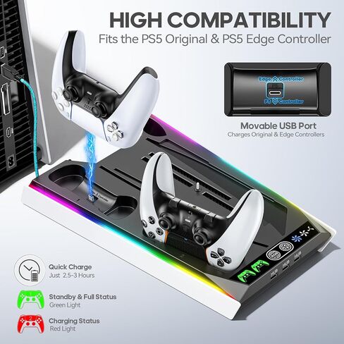 PS5 Stand for PS5 Slim Disc/PS5 Disc & Digital, 3-Level Cooling Station and RGB LED with Controller Charger for PS5 & Edge Controller, PS5 Accessories with 3 USB HUBs (Not Fit PS5 Slim Digital) in Saudi Arabia