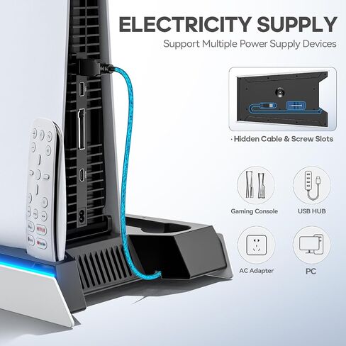 PS5 Stand for PS5 Slim Disc/PS5 Disc & Digital, 3-Level Cooling Station and RGB LED with Controller Charger for PS5 & Edge Controller, PS5 Accessories with 3 USB HUBs (Not Fit PS5 Slim Digital) in Saudi Arabia