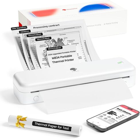 Phomemo M834 Portable Printer Wireless for Travel (Upgraded),Inkless Thermal Printer Support 8.5" x 11" US Letter&A4,Bluetooth Mobile Printer Compatible with iOS, Android Phone & PC,300DPI in Kuwait