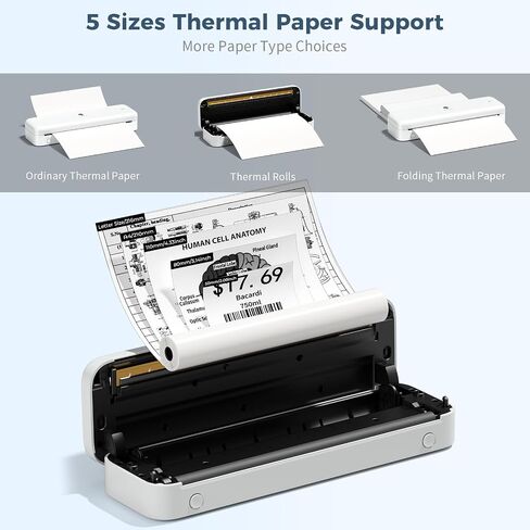 Phomemo M834 Portable Printer Wireless for Travel (Upgraded),Inkless Thermal Printer Support 8.5" x 11" US Letter&A4,Bluetooth Mobile Printer Compatible with iOS, Android Phone & PC,300DPI in Kuwait