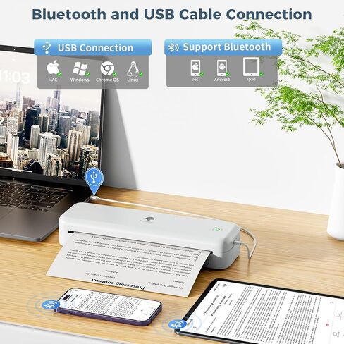 Phomemo M834 Portable Printer Wireless for Travel (Upgraded),Inkless Thermal Printer Support 8.5" x 11" US Letter&A4,Bluetooth Mobile Printer Compatible with iOS, Android Phone & PC,300DPI in Kuwait